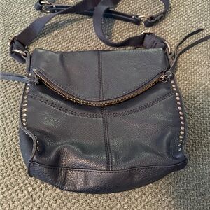 The Sak Dark Blue Crossbody Bag with Metal Accents